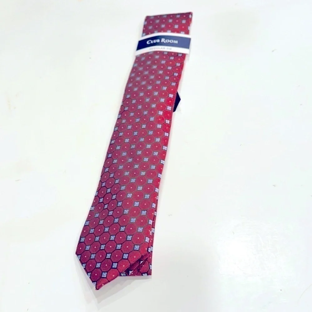 Club Room Tie Mens Red Geller Neat Geometric Necktie